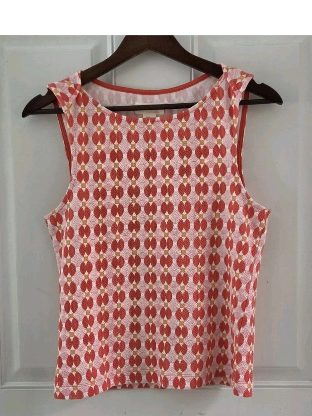 Maeve Mina Boatneck Tank Top Coral Pink Orange Geometric Womens Size Small